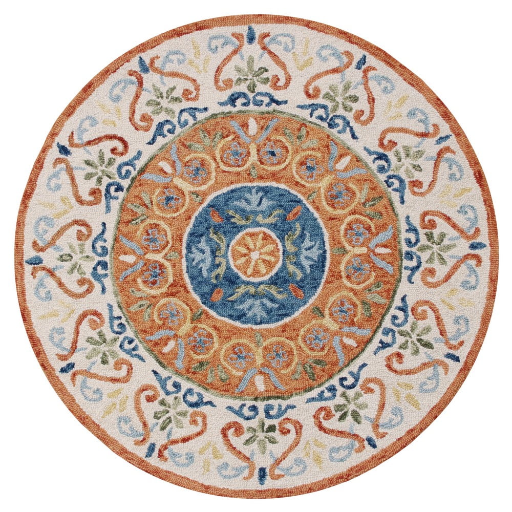 Handmade Blue Medallion Tufted Wool Round Rug - 6 ft