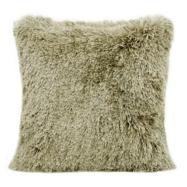 Ox Bay Fluffy Shag Throw Pillow , 20" x 20", Taupe