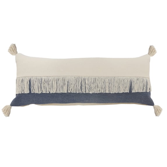 LR Home Fringe Festival Blue Color Block Lumbar Throw Pillow