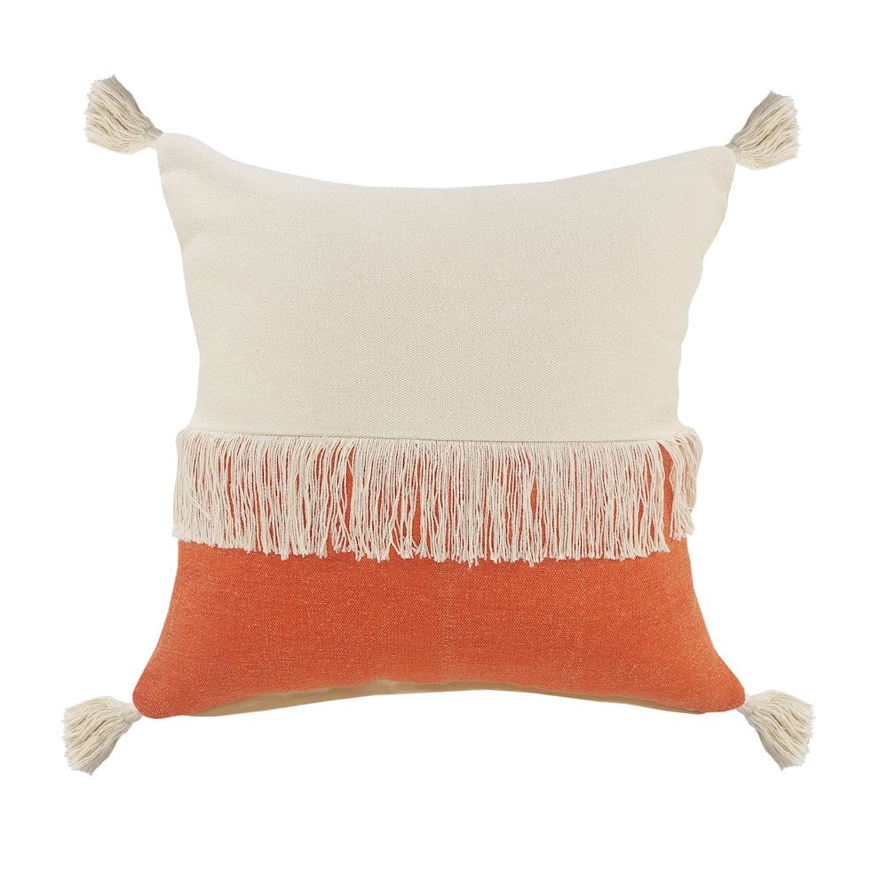 LR Home Fringe Festival Orange Color Block Throw Pillow