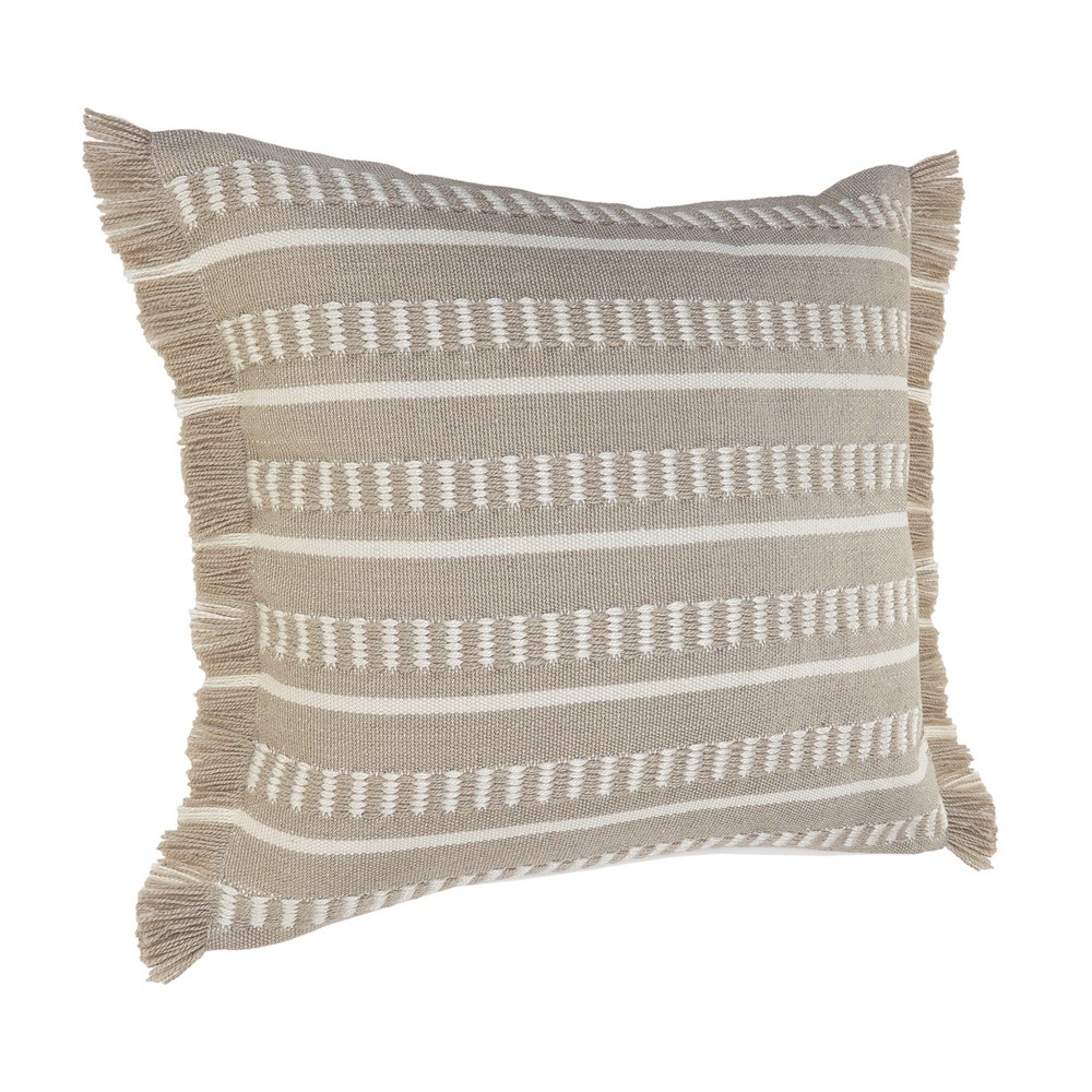 Ox Bay Fringe Striped Indoor Outdoor Oversized Throw Pillow, 24" Square, Taupe / White, Count per Pack 1 - image 1 of 10