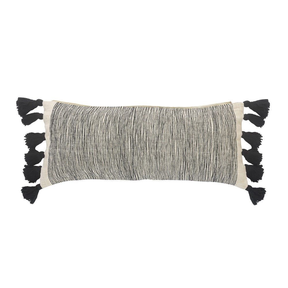 Distressed Gray and Black Rectangular Fringe Pillow