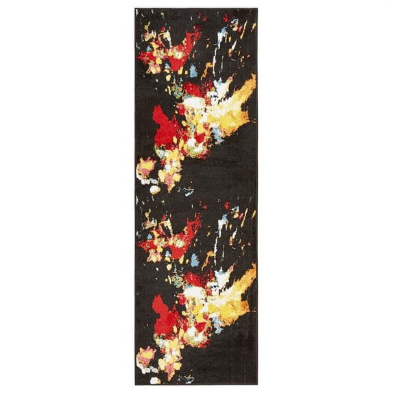 Ox Bay Fusion Black Multi Abstract Ikat Splash Indoor Runner or Area Rug ( 2'3" x 7' )
