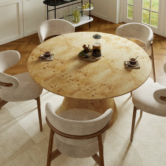 Ox Bay Gabriel 48" Round Burl Wood Dining Table – Natural Finish, Seats 4, Transitional Kitchen & Dining Room Table
