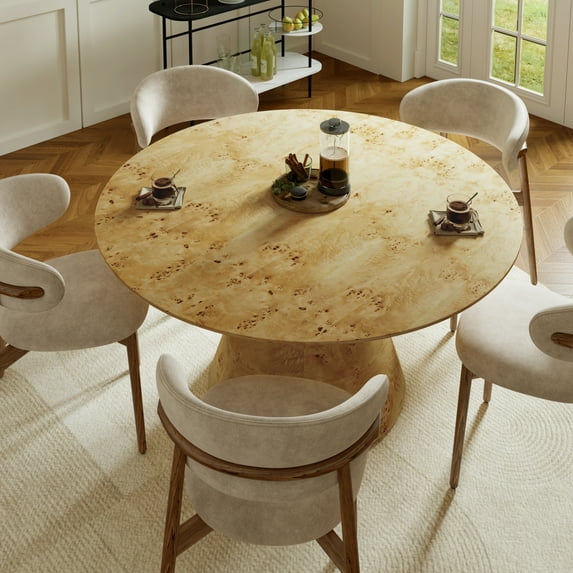 Ox Bay Gabriel 48" Round Burl Wood Dining Table – Natural Finish, Seats 4, Transitional Kitchen & Dining Room Table