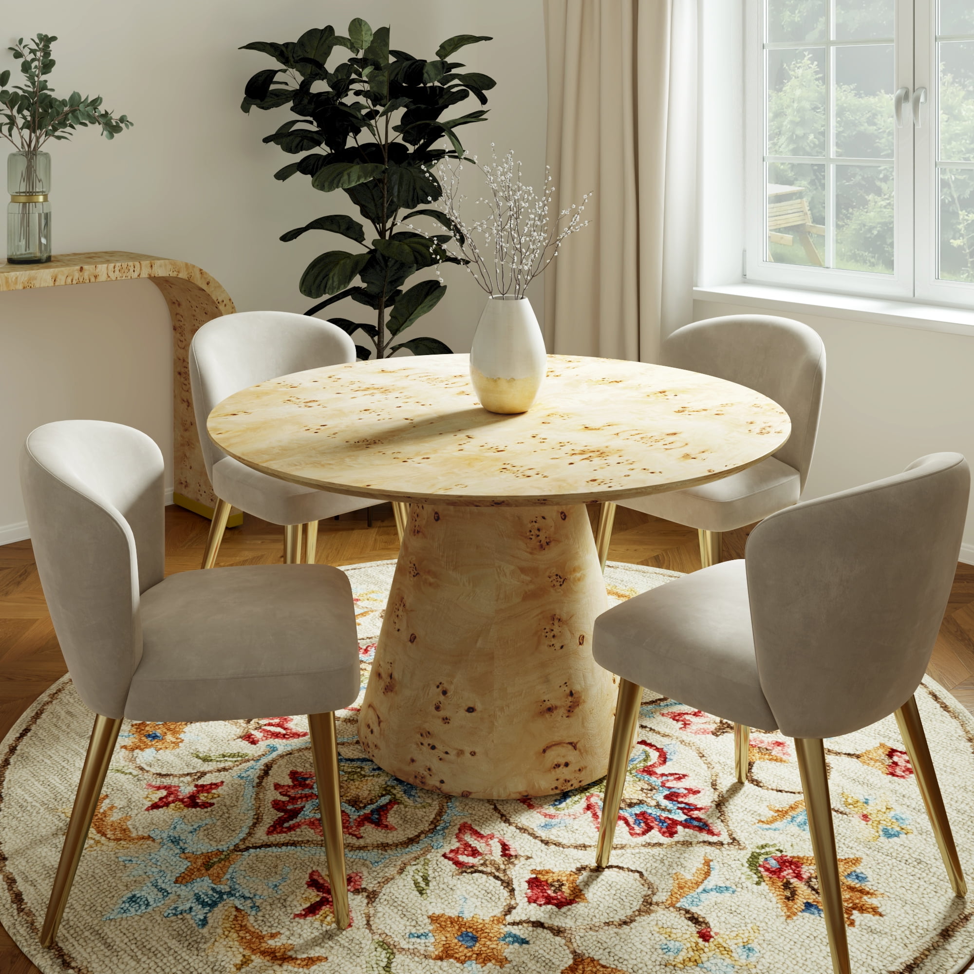 Ox Bay Gabriel 60" Round Dining Table, Natural Burl Wood