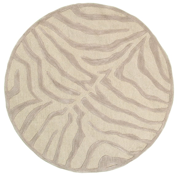 Ox Bay Gael 5' Round Beige/Gray Zebra Print Handmade Wool Indoor Area Rug