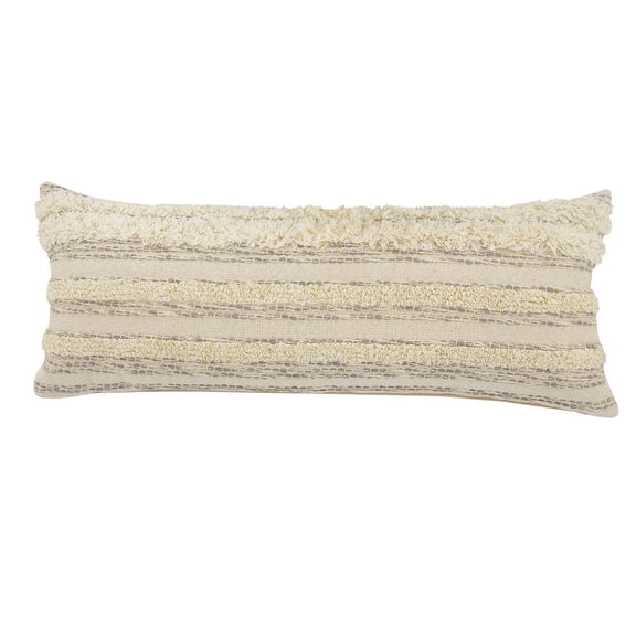 Ox Bay Pablo 14" x 36" Cream/Gray Shag Stripe Cotton Adult Decorative Lumbar Throw Pillow