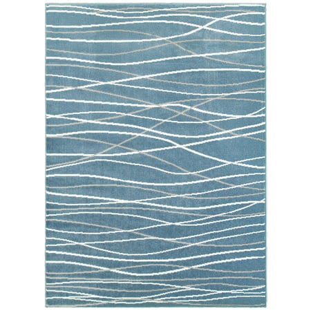 Ox Bay Grace 5 x 7 Abstract Coastal Wavy Lines Blue Indoor Area Rug