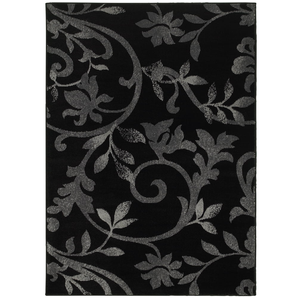 Grace Black and Gray Floral Synthetic Indoor Area Rug