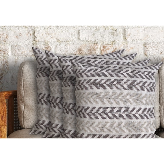 Laddha Home Designs Handwoven Chevron Striped Cotton Throw Pillow Cover - 18" - Gray - Set of 4