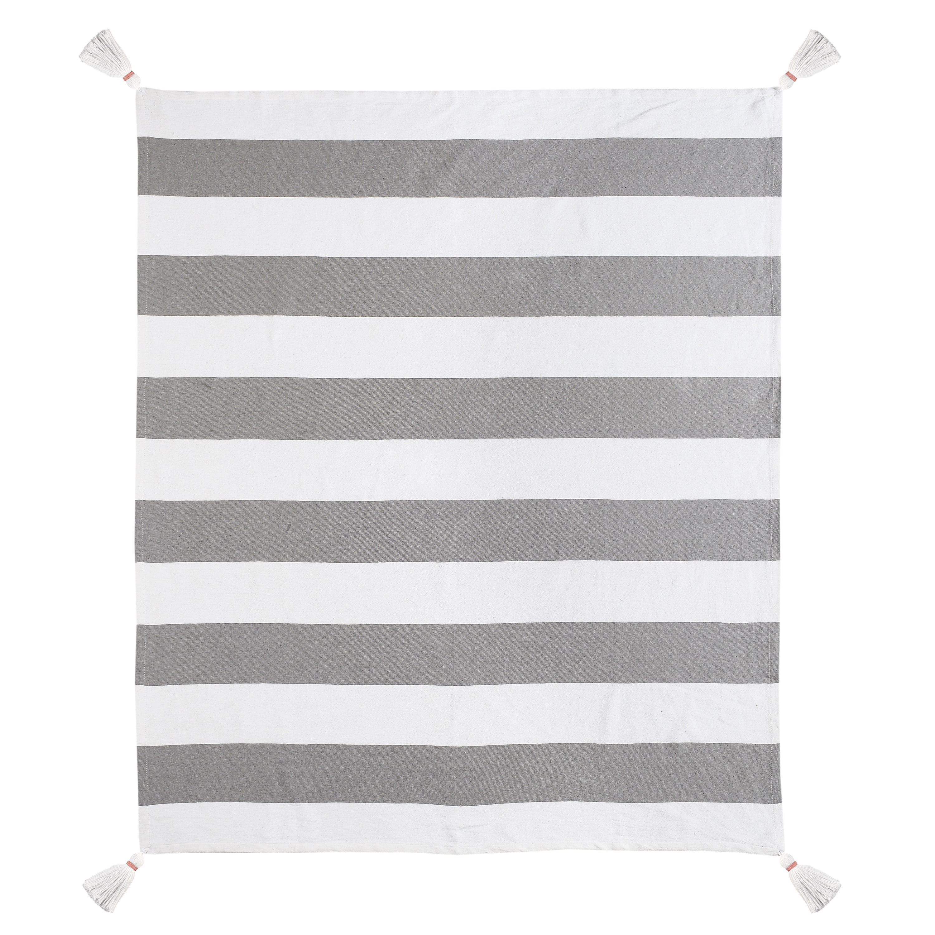 Ox Bay Gray Striped Cotton Throw Blanket, 50" x 60"