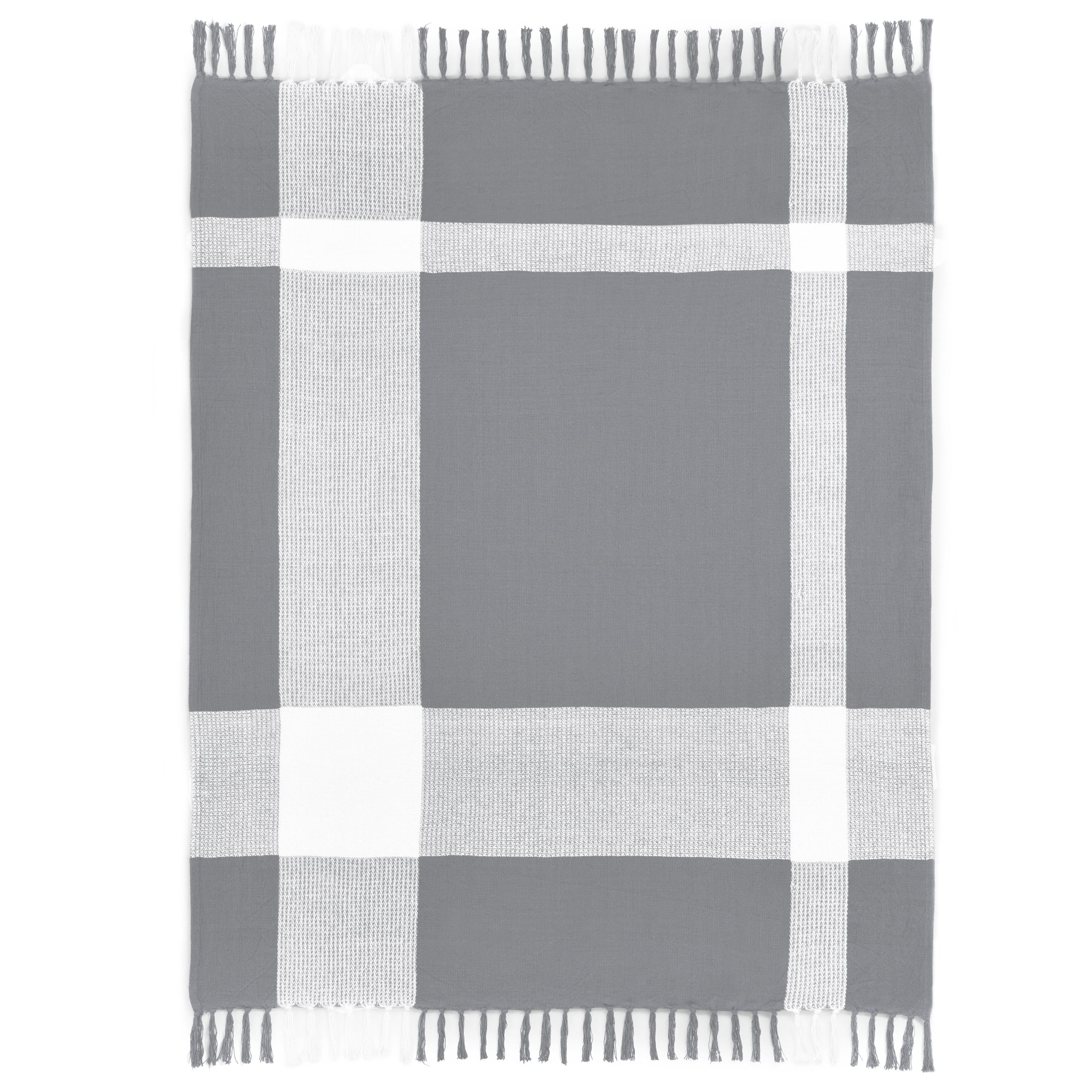 Ox Bay Gray/White Tartan Plaid Cotton Throw Blanket, 50" x 60"
