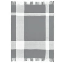 Ox Bay Gray/White Tartan Plaid Cotton Throw Blanket, 50" x 60"