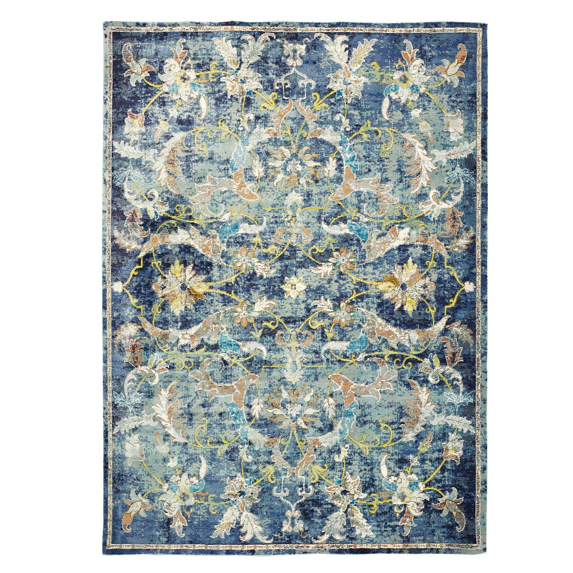 Elegant Navy & Blue 4' x 6' Reversible Oriental Synthetic Rug