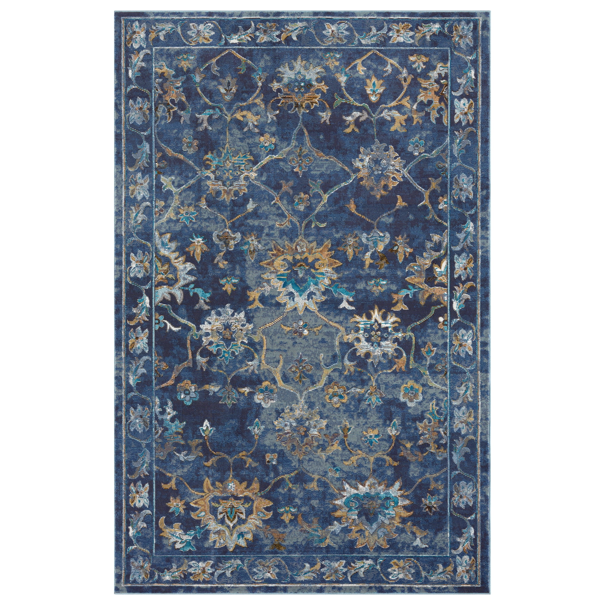 Indigo Floral Synthetic Easy Care Area Rug 8'9" x 11'9"