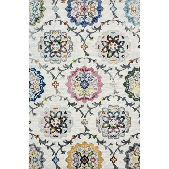 Ox Bay Gricia Suzani Traditional Gala Floral Area Rug, Off-White 7' 6" x 9' 6"
