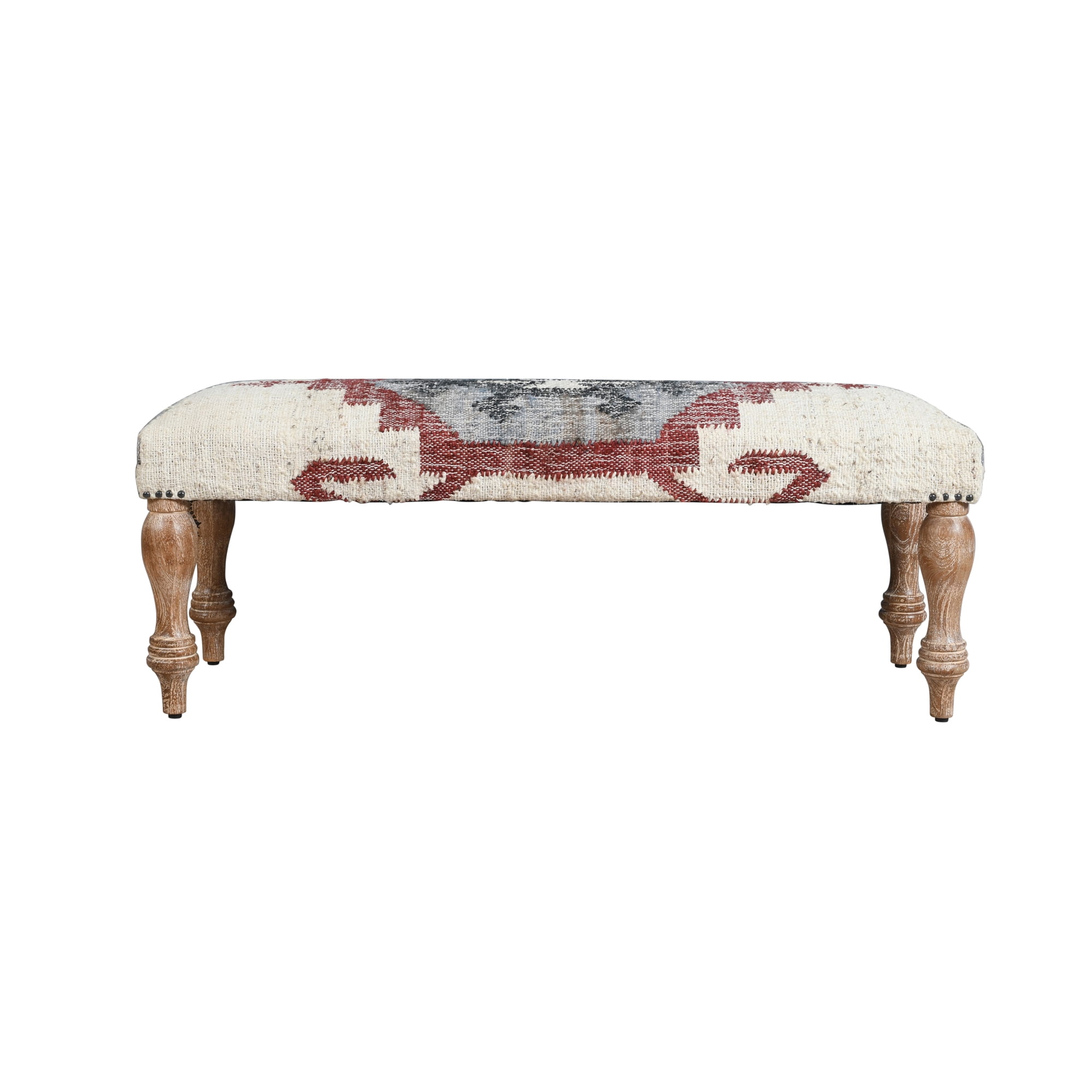 Ox Bay Hadley 47" Upholstered Indoor Accent Bench, Ivory/Red Kilim