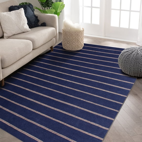 Ox Bay Hadley 5' x 7'9" Navy Blue/Tan Striped Braided Jute Indoor Area Rug