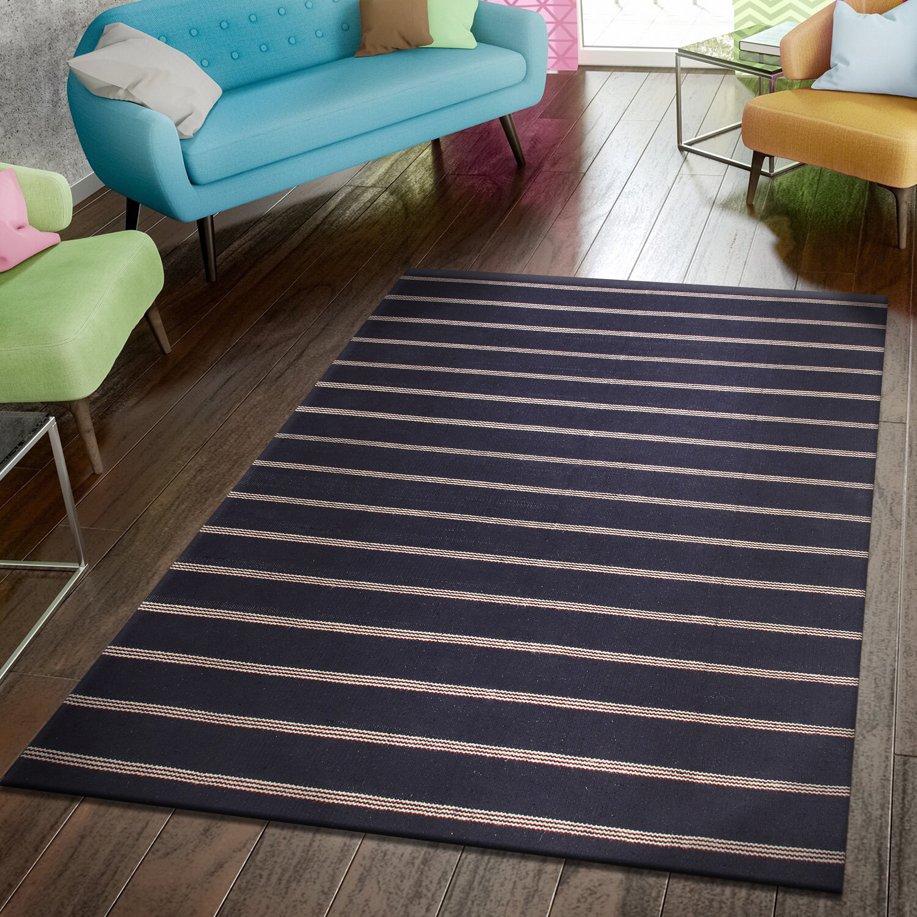 Ox Bay Hadley 7'9" x 9'9" Black/Tan Striped Braided Jute Indoor Area Rug