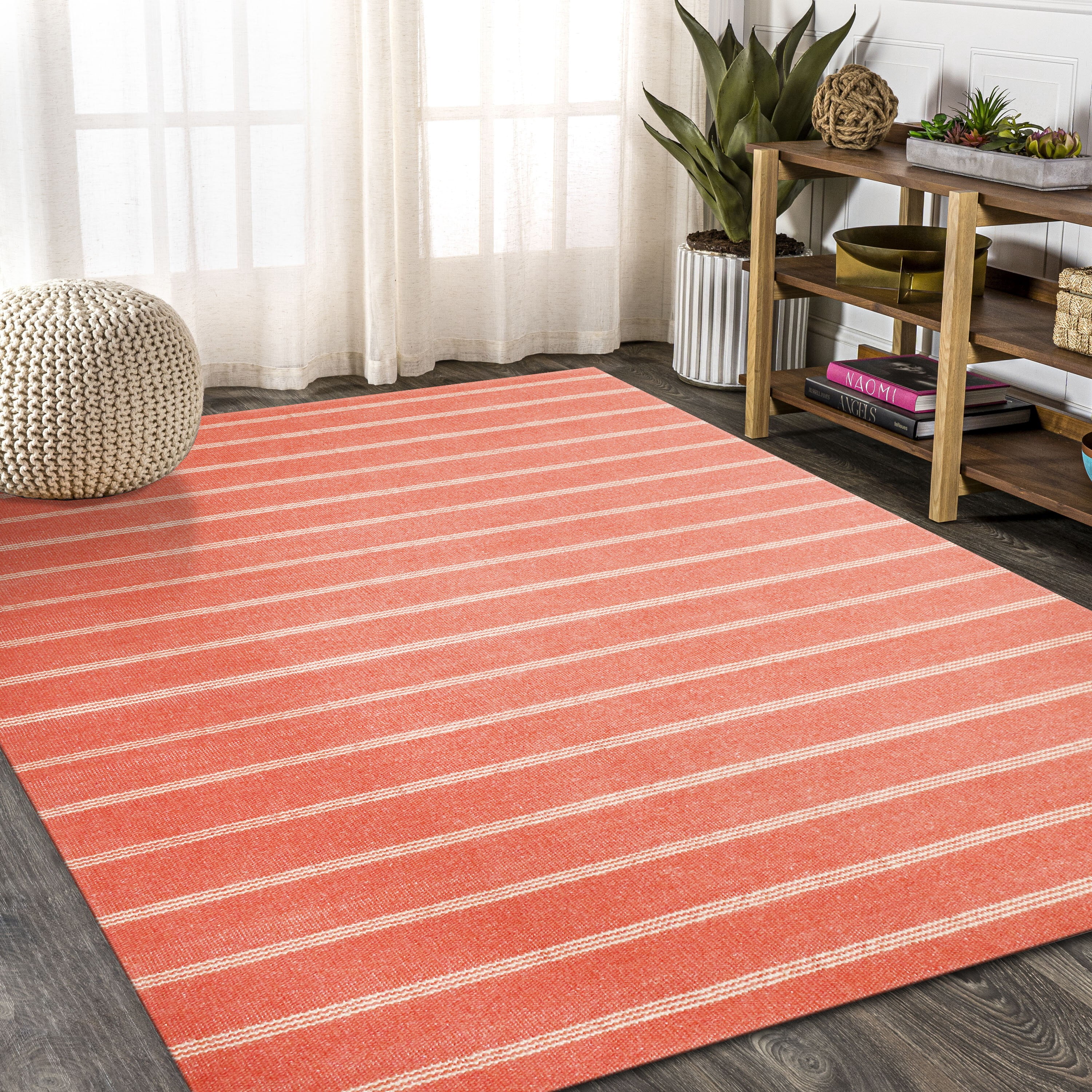 Ox Bay Hadley 7'9" x 9'9" Cinnamon/Tan Striped Braided Jute Indoor Area Rug