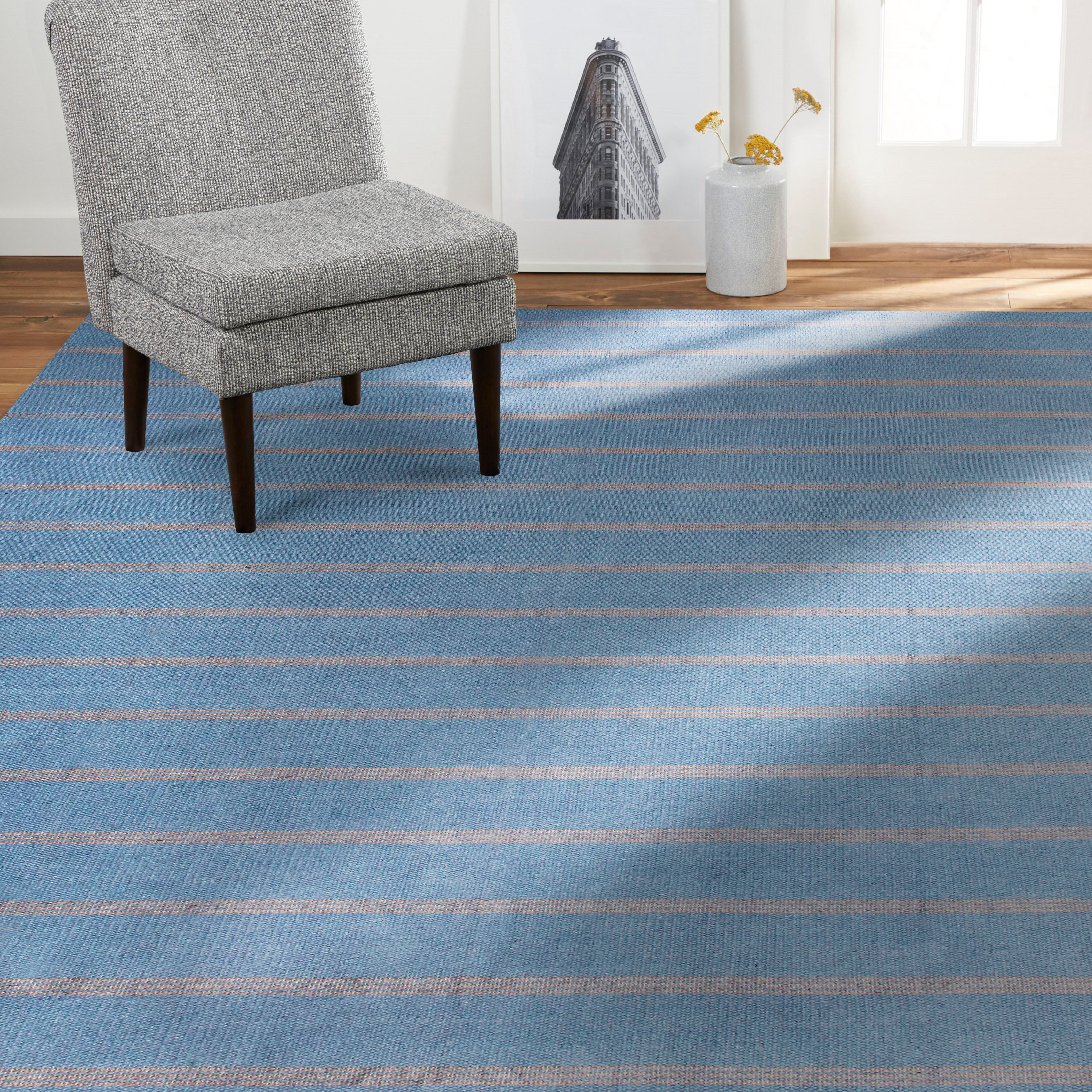 Ox Bay Hadley 7'9" x 9'9" Light Blue/Tan Striped Braided Jute Indoor Area Rug