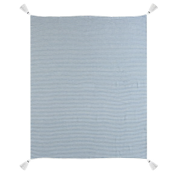 Ox Bay Hampton 50" x 60" Blue/White Striped Cotton Adult Decorative Throw Blanket