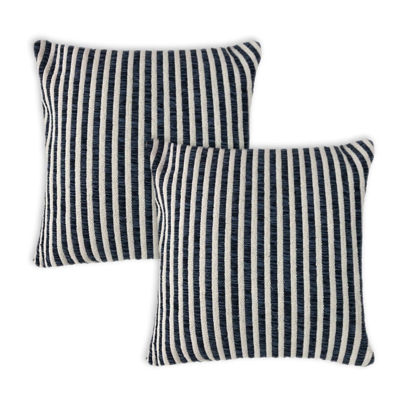 Ox Bay Hampton Set of 2 Gray/White Transitional Striped 22" x 22” Cotton Adult Decorative Throw Pillow Covers