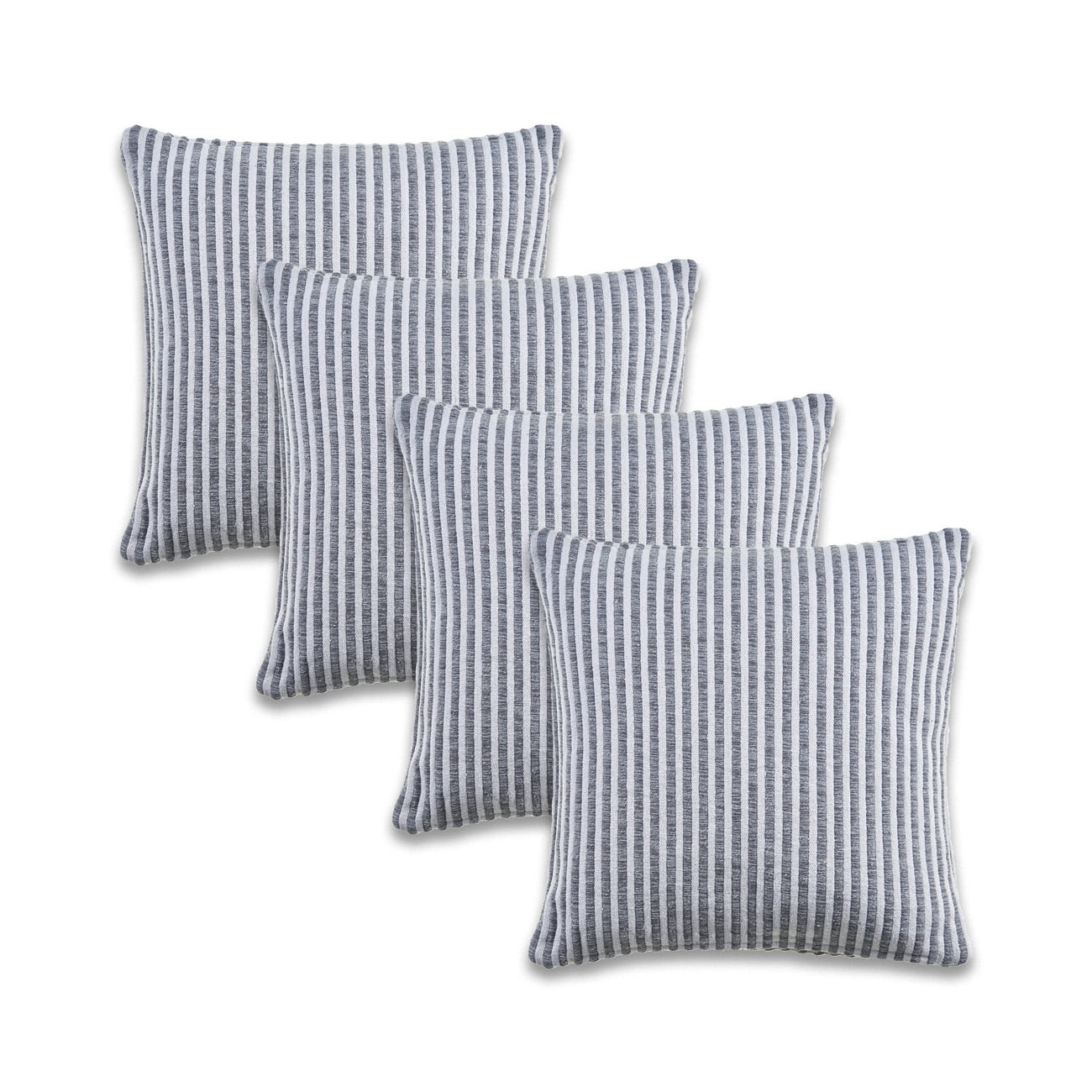 Ox Bay Hampton Set of 4 Gray/White Striped 22" x 22" Cotton Adult Decorative Throw Pillows