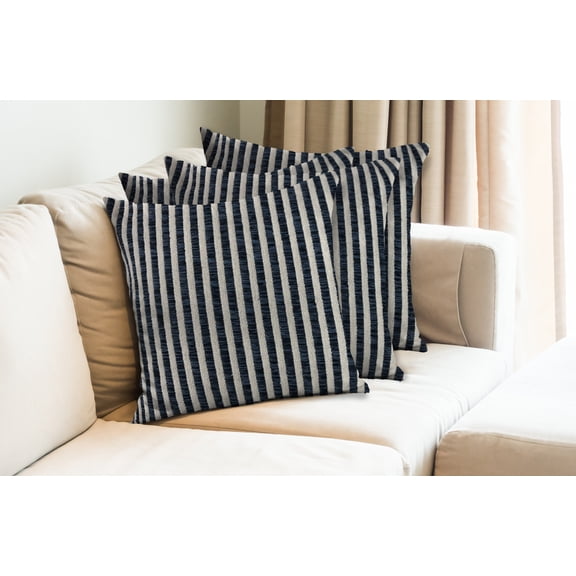 Ox Bay Hampton Set of 4 Blue/White Transitional Striped 22" x 22” Cotton Adult Decorative Throw Pillow Covers