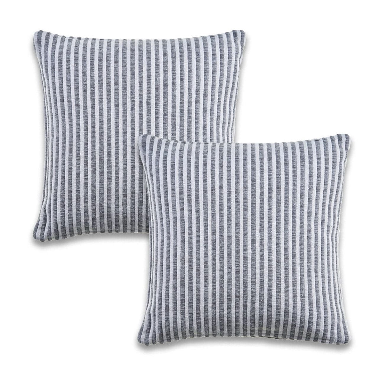 Ox Bay Hampton Set of Gray 2 Transitional Striped 22" x 22” Cotton Adult Decorative Throw Pillow
