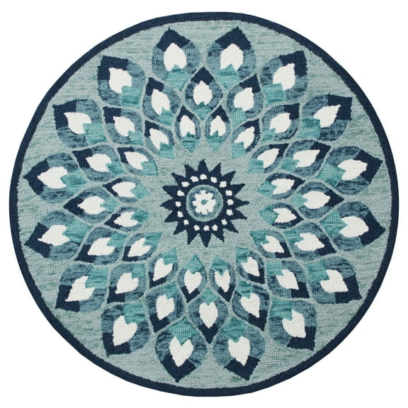 Ox Bay Talia 4' Round Teal/Blue Medallion Wool Indoor Area Rug