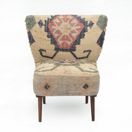Ox Bay Ben Gometric 26" Jute Upholstered Handmade Armless Chair, Beige/Multi