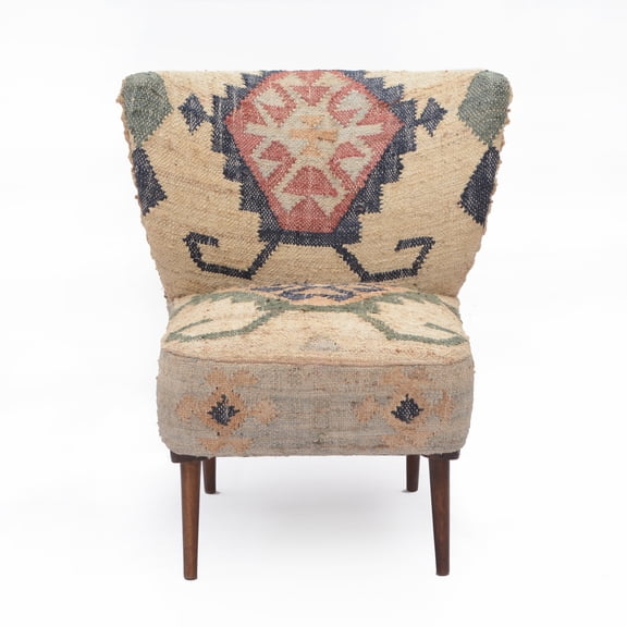 Ox Bay Ben Gometric 26" Jute Upholstered Handmade Armless Chair, Beige/Multi