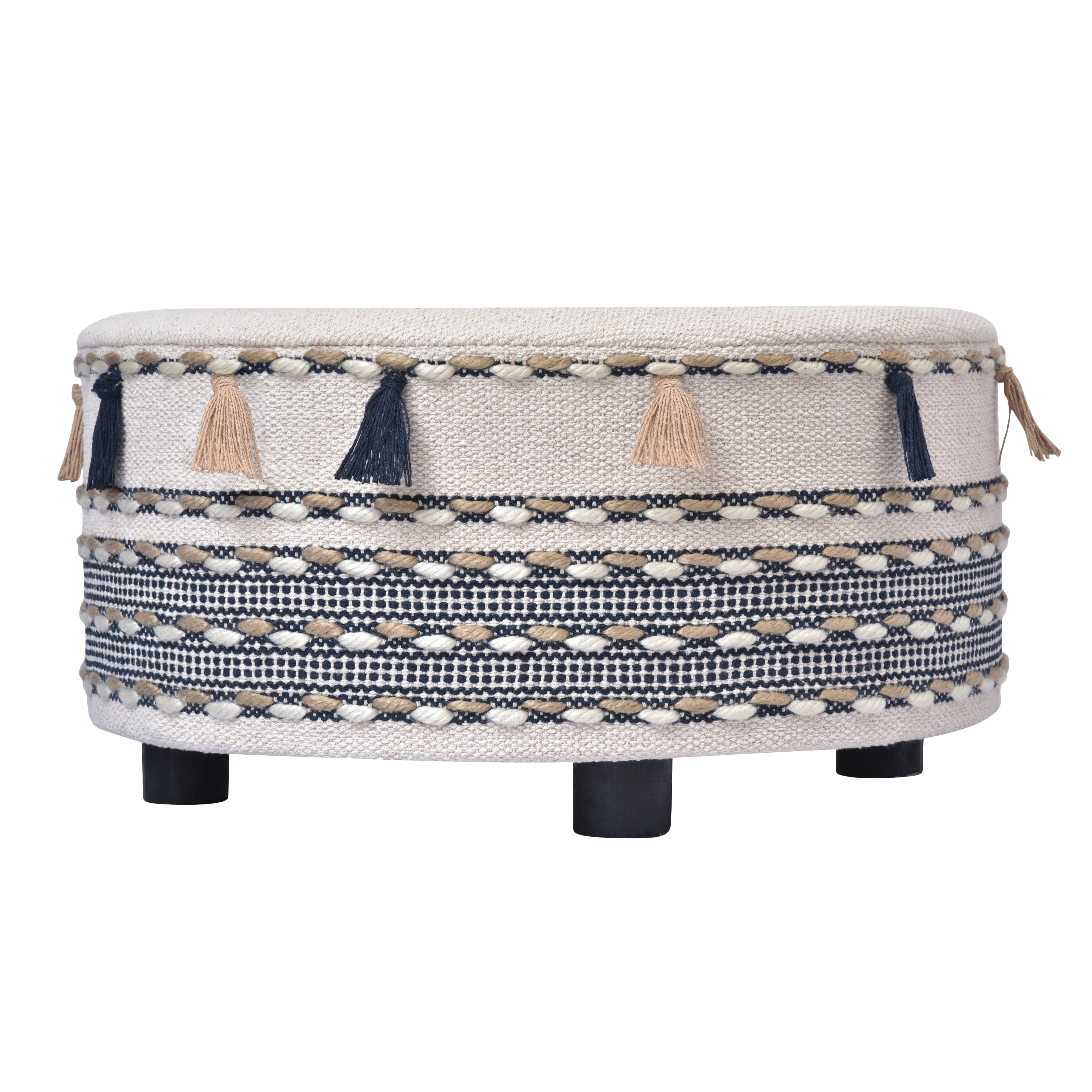 Ox Bay Handmade Striped Organic Cotton Ottoman, Blue/ Cream