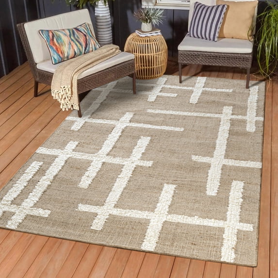 Ox Bay Hayden Abstract Modern Wool Hand-Woven Indoor Area Rug, Natural/Ivory, 2' x 3'