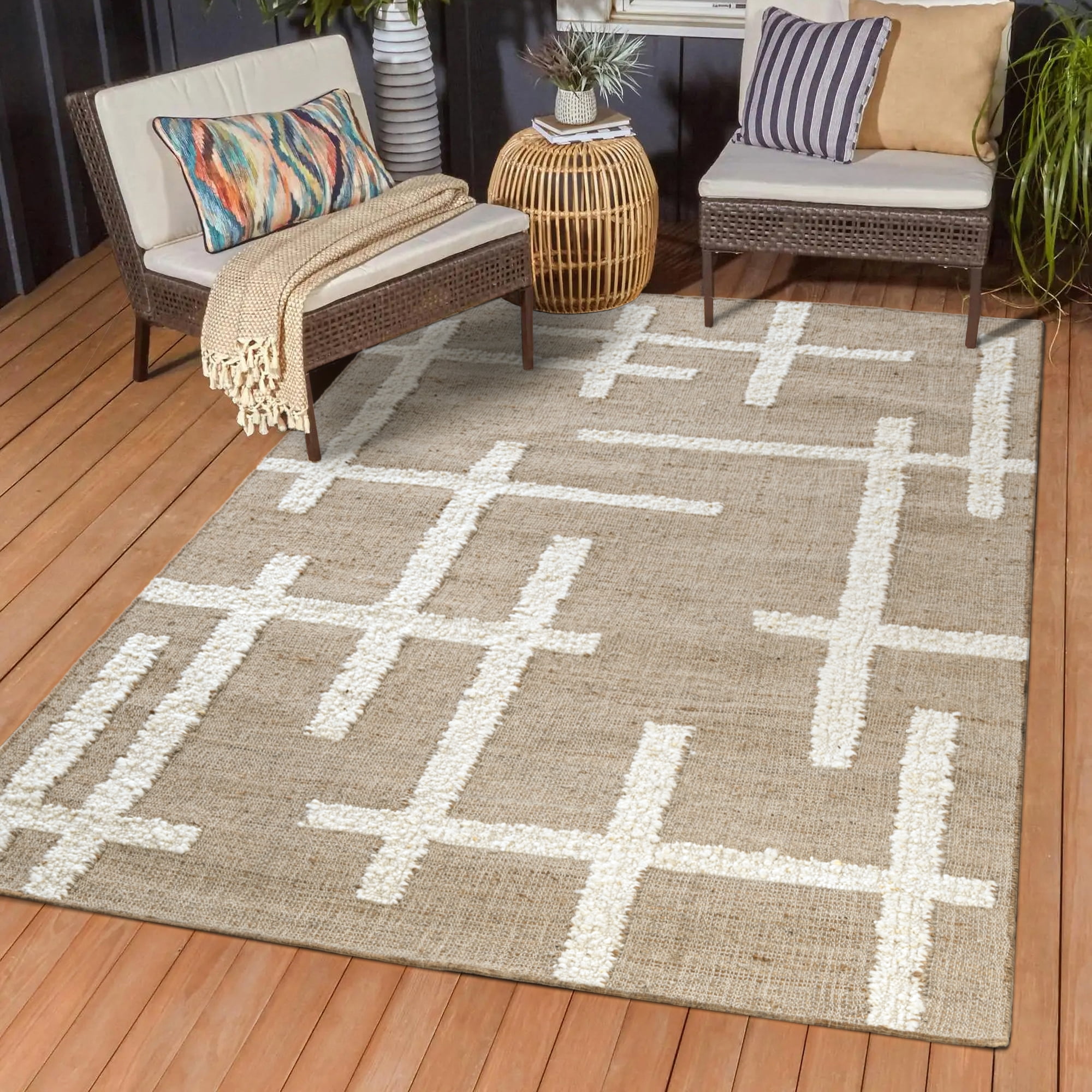 Ox Bay Hayden Abstract Modern Wool Hand-Woven Indoor Area Rug, Natural/Ivory, 5' x 7'9"