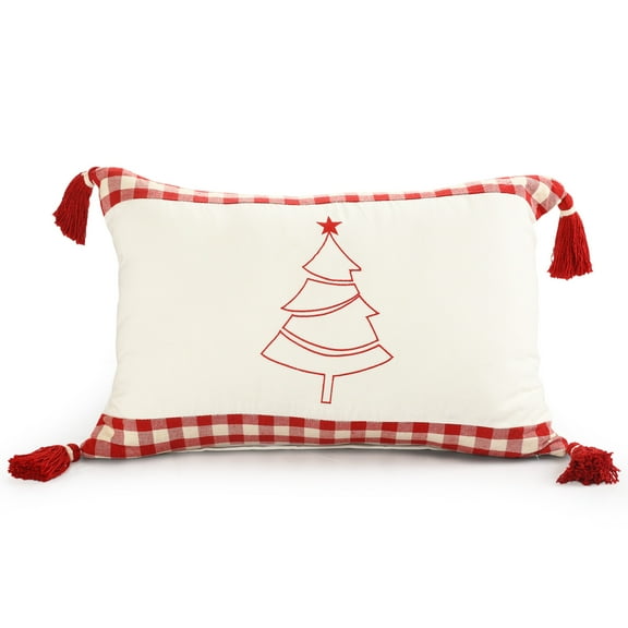 Ox Bay Holiday Set of 2 16" x 24" Red/Ivory Christmas Tree Cotton Adult Decorative Lumbar Throw Pillow Cover Set