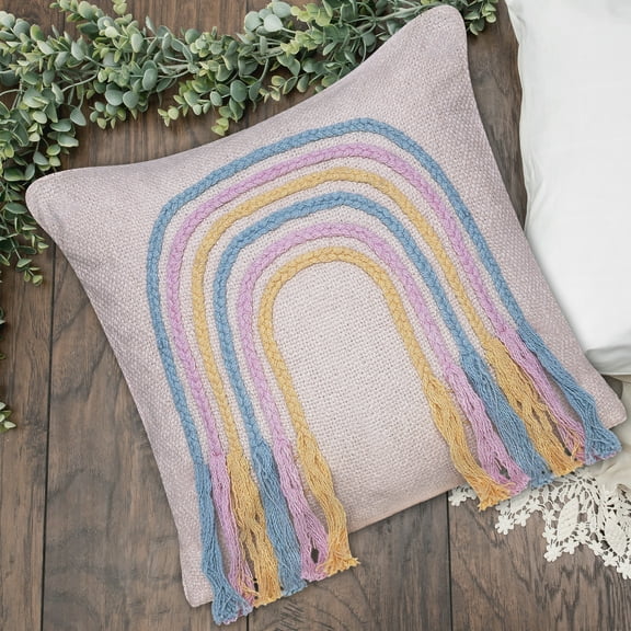 Ox Bay Hope 20" x 20" Braided Pastel Rainbow Abstract Cotton Adult Decorative Throw Pillow