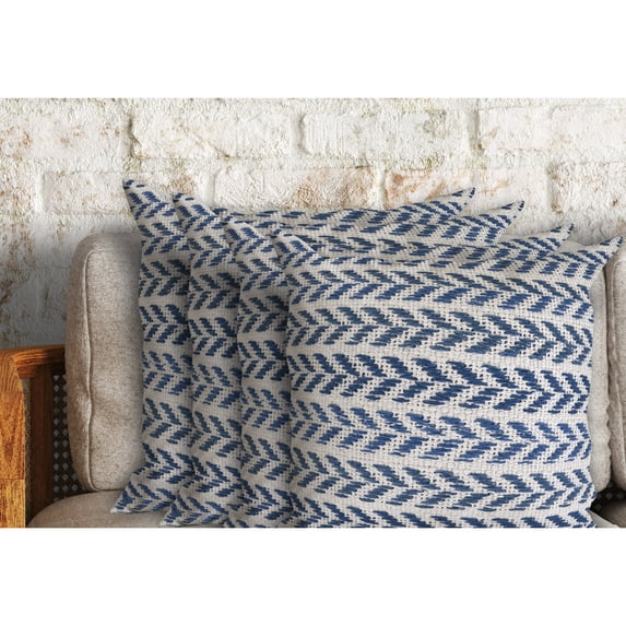 Laddha Home Designs Hand Woven Chevron Square Throw Pillow - 18" - Blue and White - Set of 4