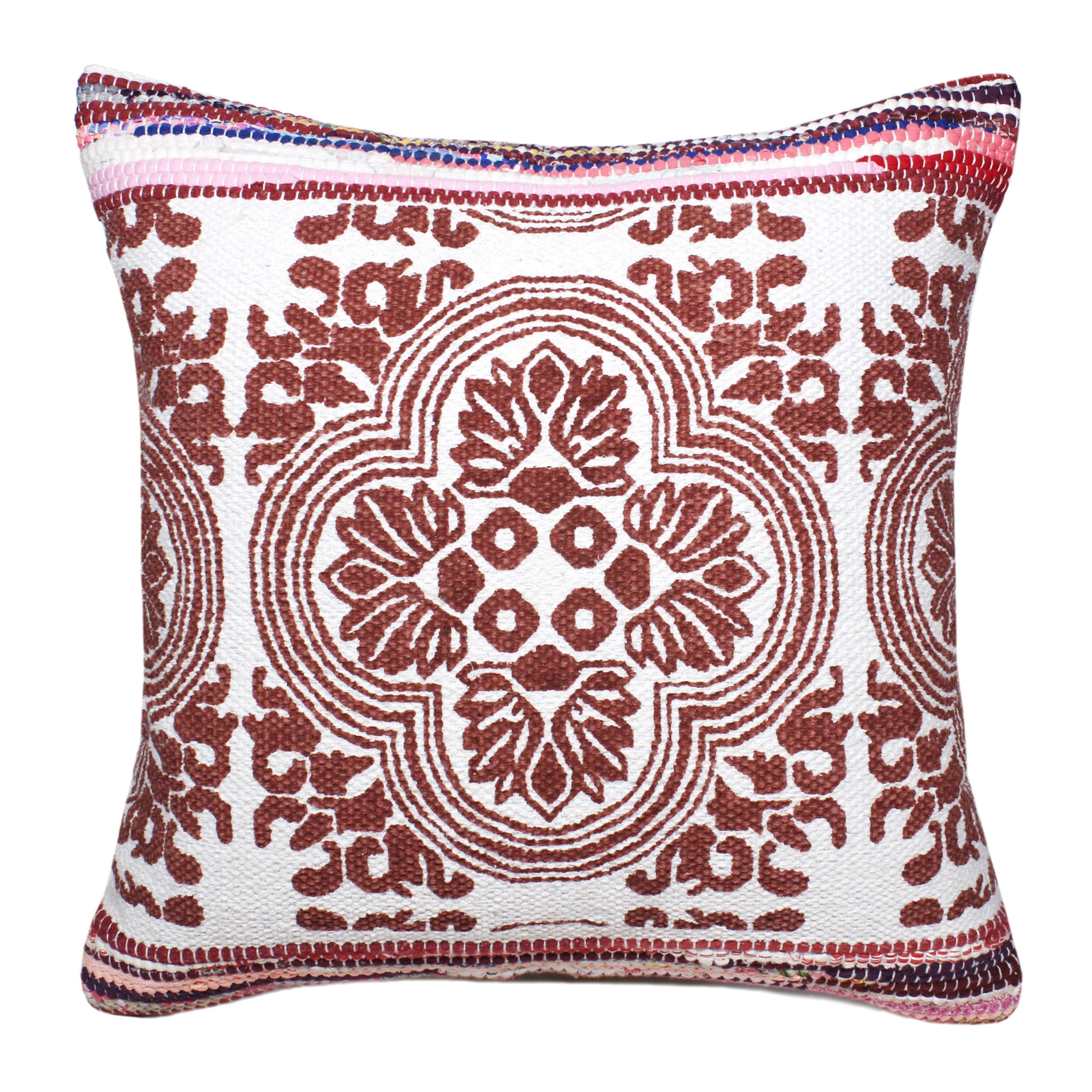 Harlow Hill Indoor Boho Bordered Mosaic Throw Pillow, Red / White, 20" x 20"
