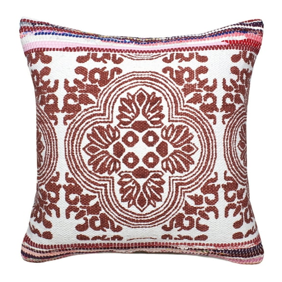 Ox Bay Indoor Boho Bordered Mosaic Throw Pillow, Red / White, 20" x 20"