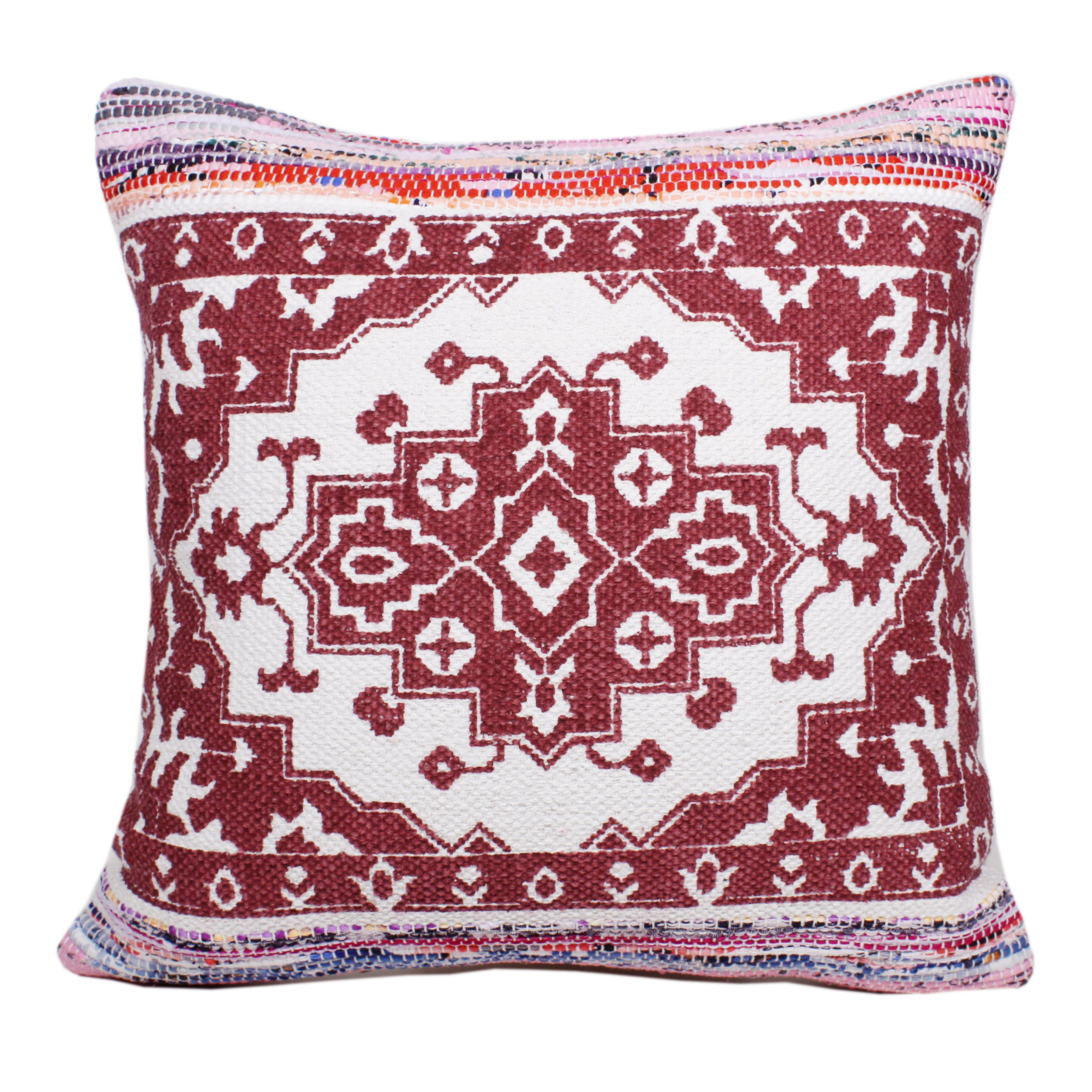 Boho Red and White Cotton Medallion Throw Pillow Set, 20"