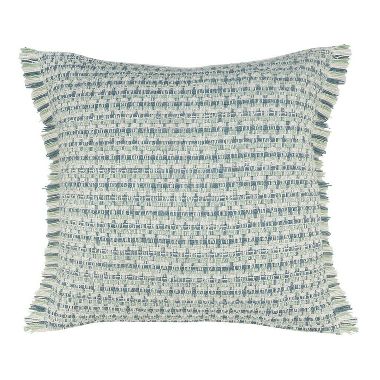 LR Home Interwoven Coastal Fringed Indoor/Outdoor Throw Pillow, 24 inch x 24 inch, Blue / Green