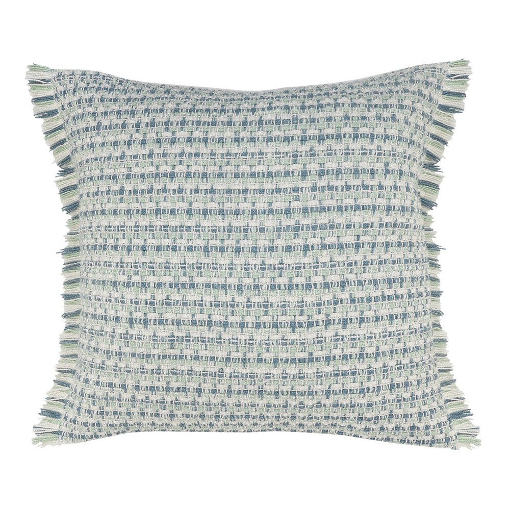 Ox Bay Interwoven Coastal Fringed Indoor/Outdoor Throw Pillow, 24" Square, Blue / Green - image 1 of 9