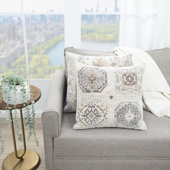 Ox Bay Ivorelle 20" x 20" Light Gray/Ivory Medallion Ultra-Soft Adult Decorative Throw Pillow