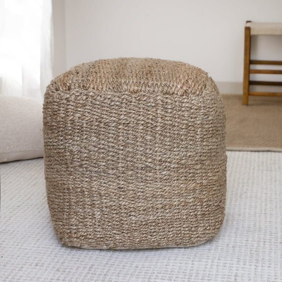 Ox Bay Julian Round Natural Solid Indoor Pouf Ottoman, 18"H x 18"W