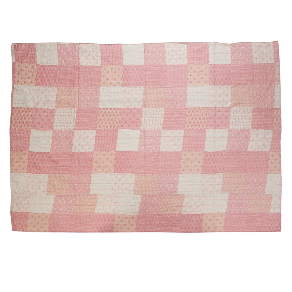 Light Pink Cotton Patchwork Kantha Throw Blanket, 50" x 70"