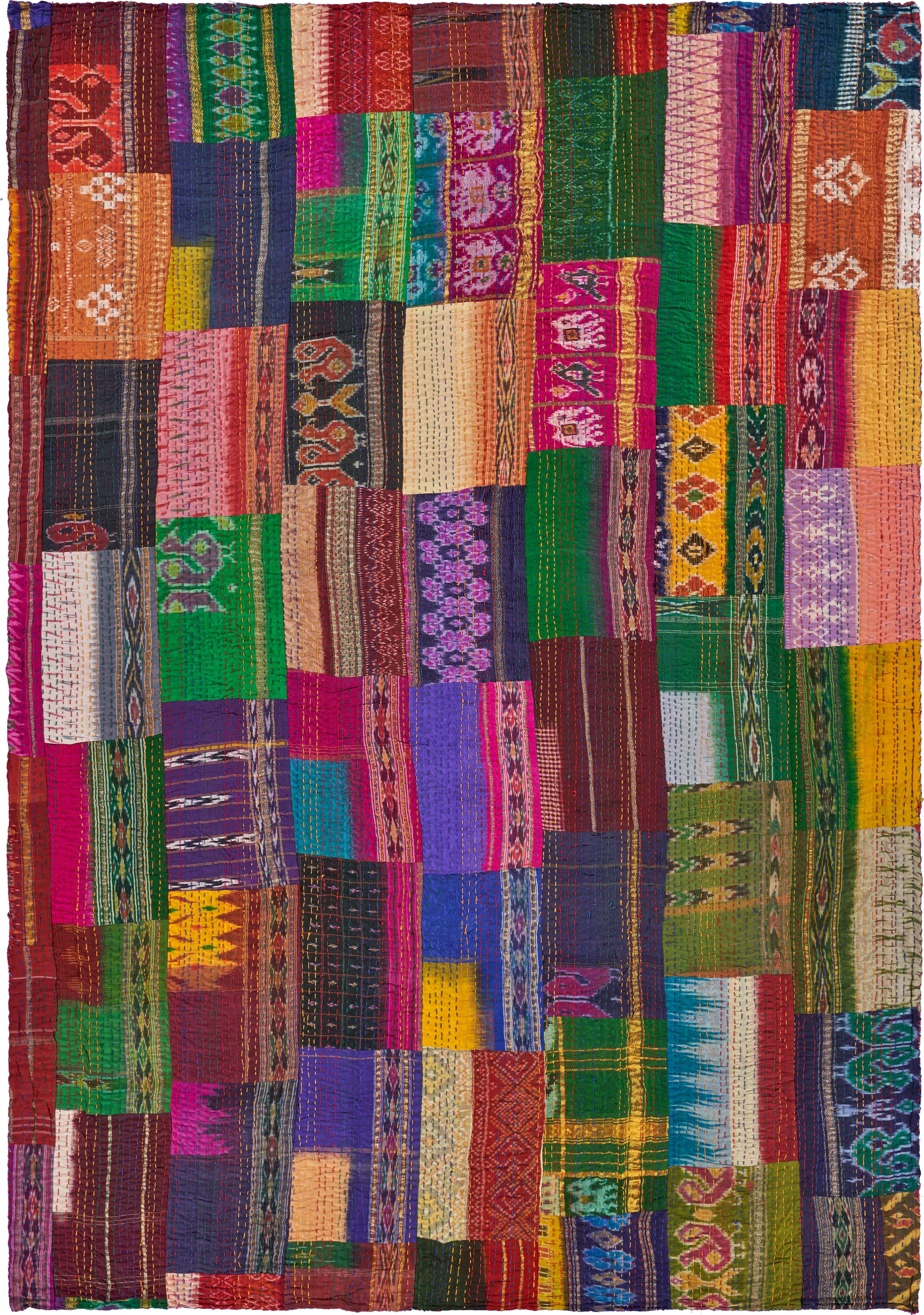 Multicolor Cotton and Silk Patchwork Throw Blanket