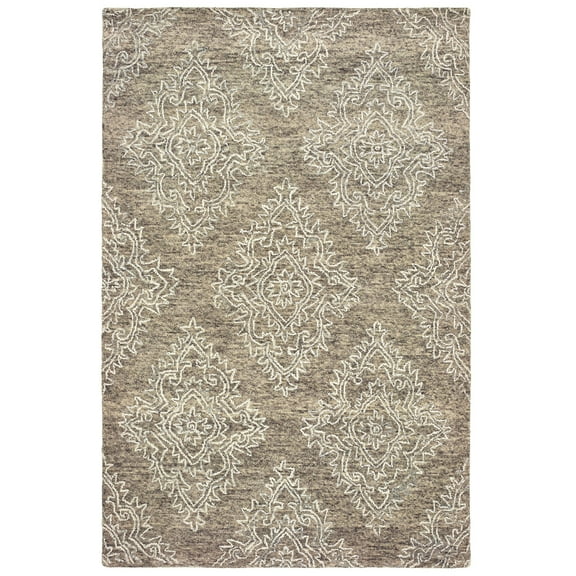 Ox Bay Karma Beige Khaki 9 ft. x 12 ft. Large Tufted Wool Area Rug